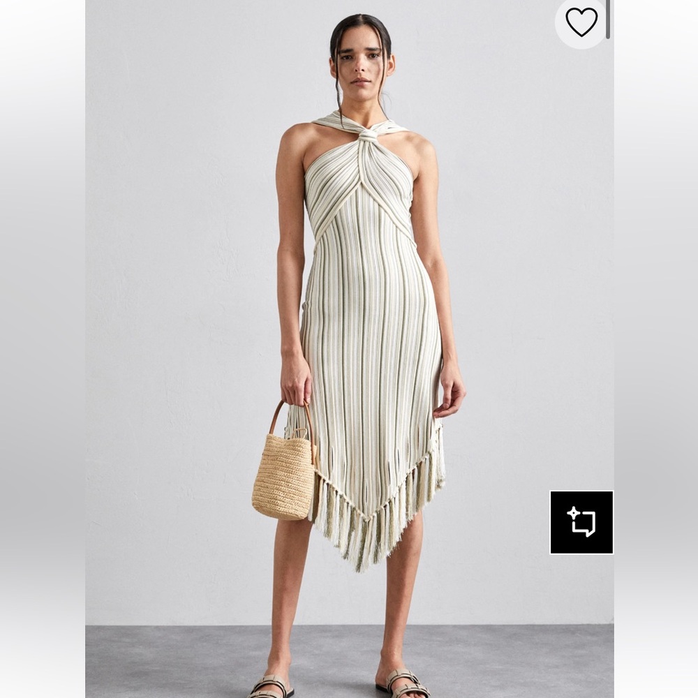 Cult Gaia Alica Knit Strappy Dress Striped Fringe Women's Size L Resort